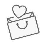 An icon of a shopping bag with a heart inside.