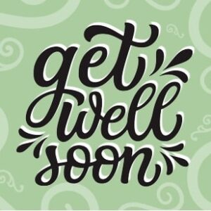 Get well soon lettering on a green background.