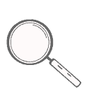 A magnifying glass icon on a gray background.