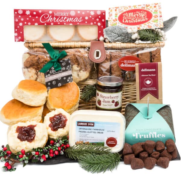 A Devon Festive Cream Tea Feast with a delicious cream tea, mince pies, chocolate truffles, festive cookies and other treats.