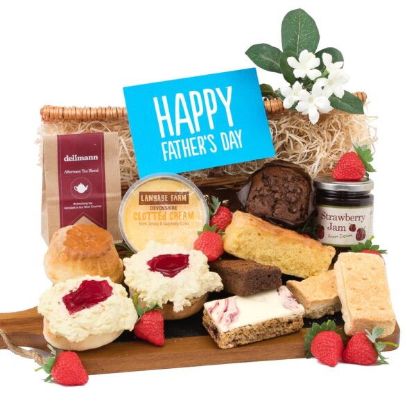 cream tea with a chocolate muffin, lemon drizzle slice, brownie, yoghurt topped flapjack and shortbread