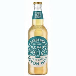 A bottle of Sandford Orchards 'Devon Mist' Cider (500ml) on a white background.