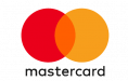 Mastercard logo on a brown background.