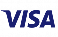 Visa logo on a blue background.